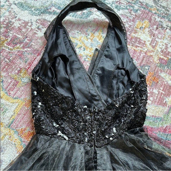 VINTAGE Faviana Halter Cocktail Dress Black Sequin Tulle Size 3/4 USA - Picture 6 of 9